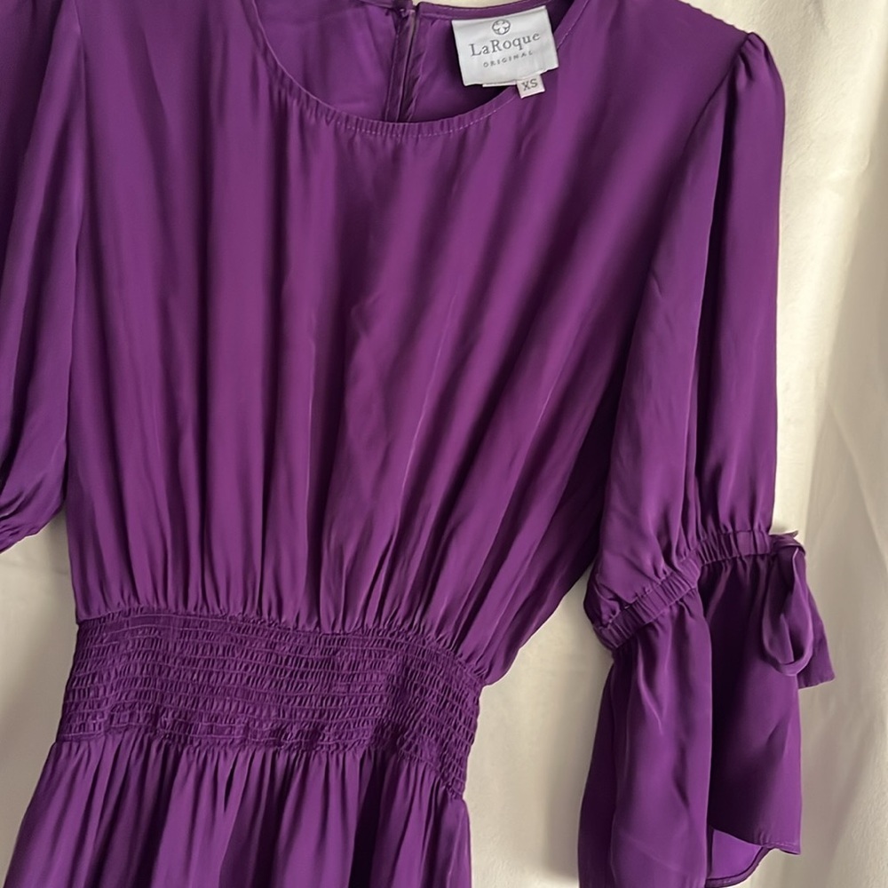 LaRoque‎ Original Purple Silk Ruffle Midi Dress Size XS